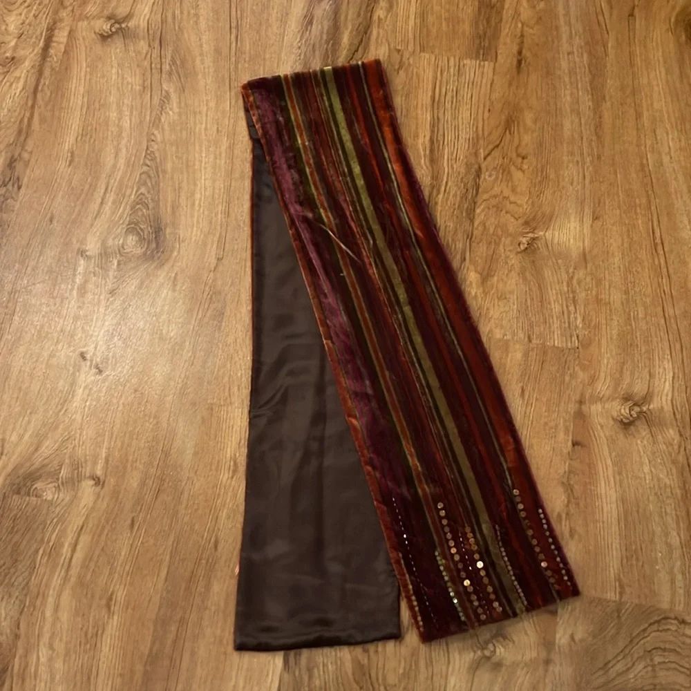 Striped Velvet Scarf with Sequins brown red